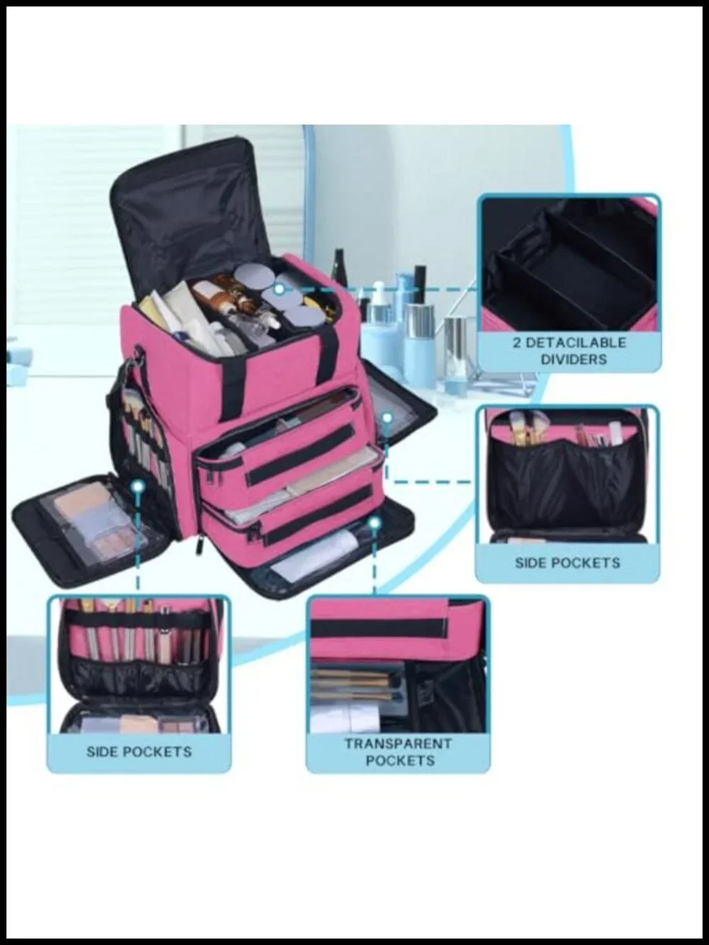 Large Makeup Bag with 2 Removable Case | Travel Toiletry Organizer Double Layer